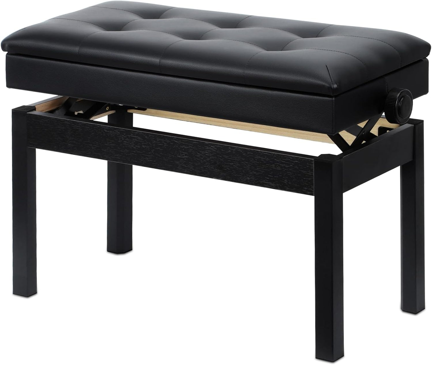 Adjustable Double Piano Bench with Storage and Leather Cushion