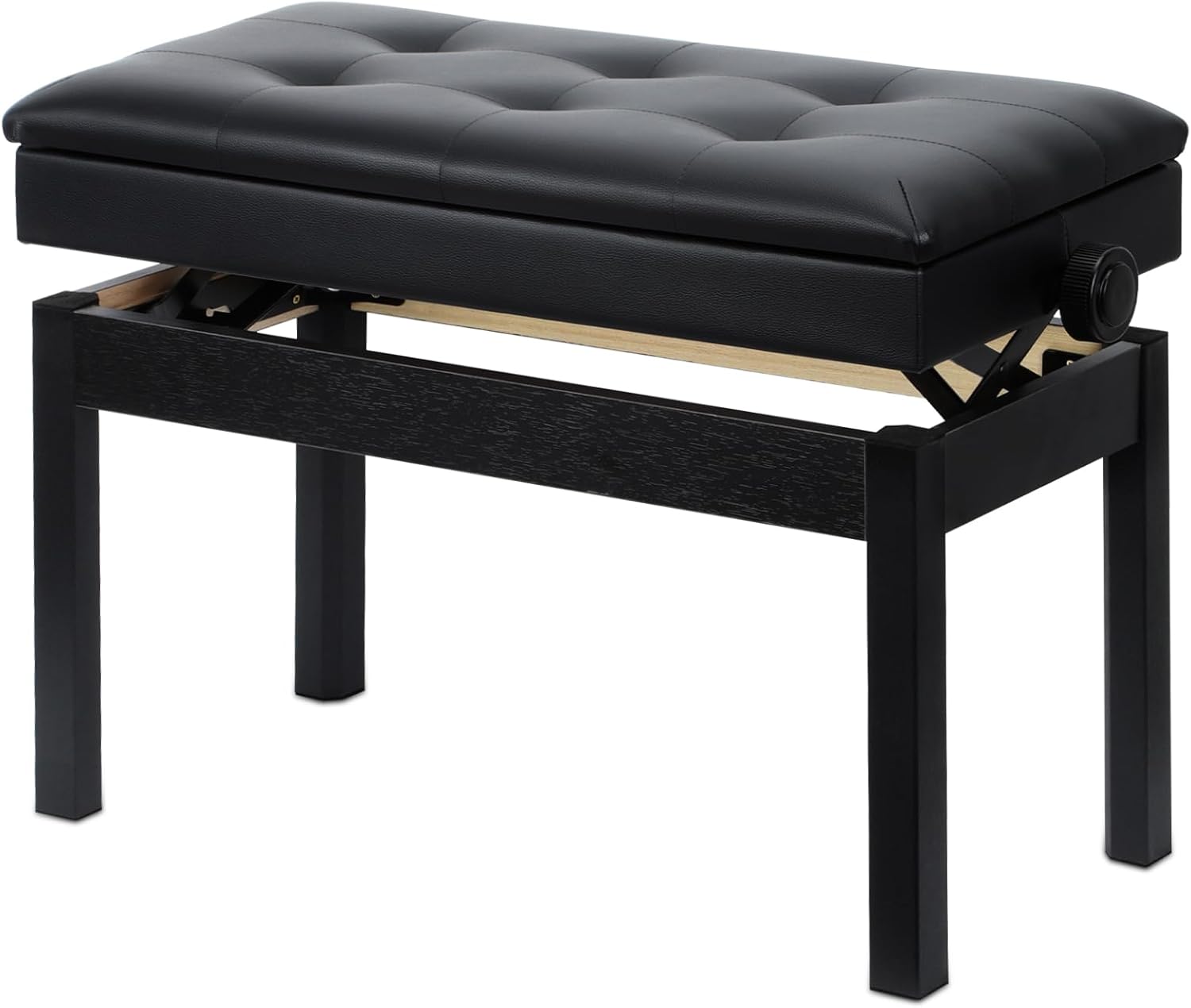 Adjustable Double Piano Bench with Storage and Leather Cushion