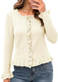 Saodimallsu Ruffle Cropped Cardigan Sweater - Soft Knit Crew