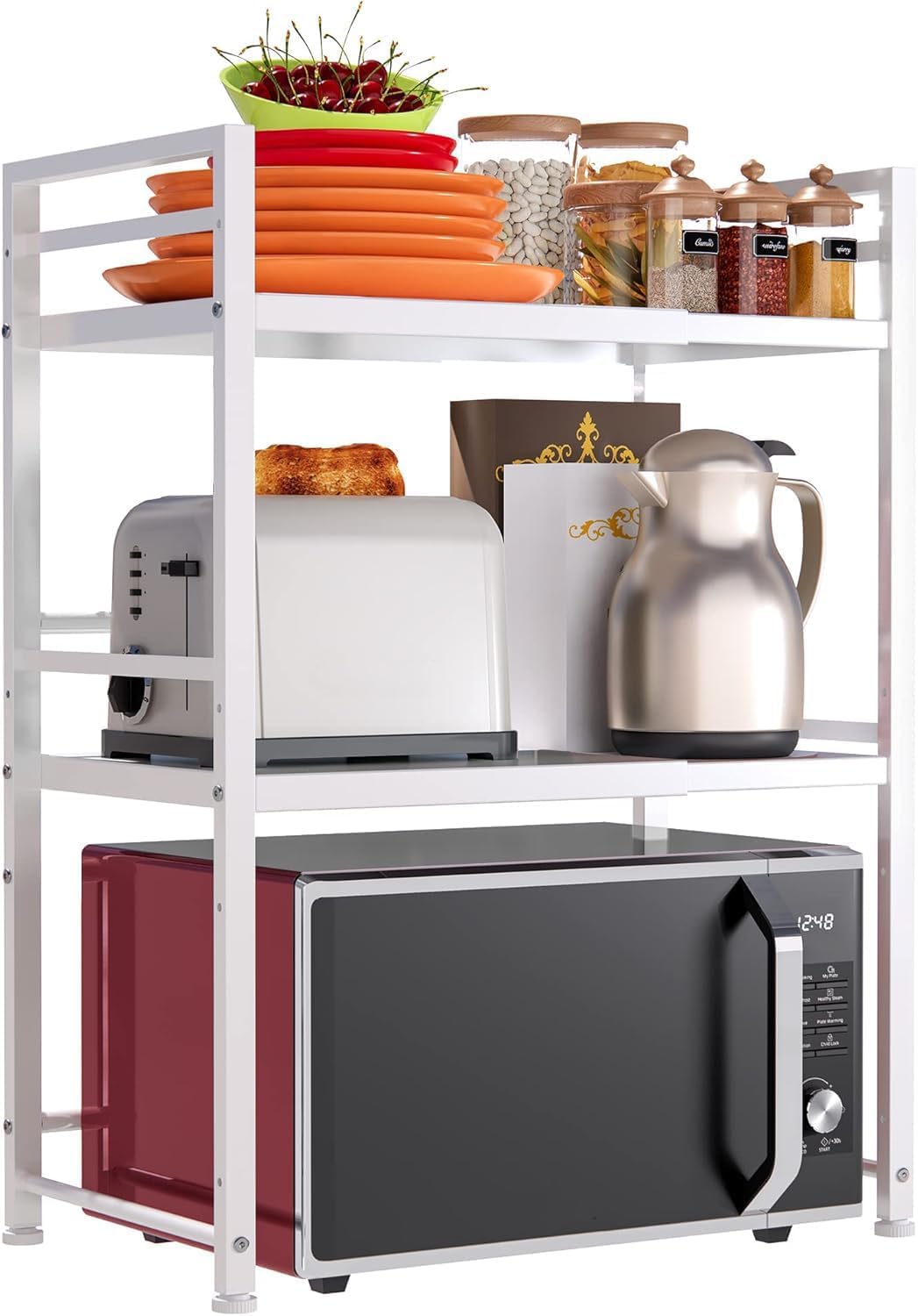 Expandable Microwave Oven Rack for Kitchen Storage Solutions