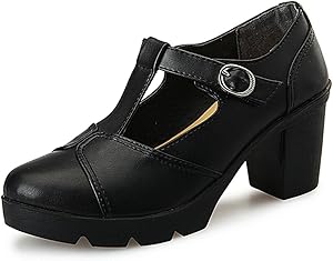 DADAWEN Women's Classic T-Strap Platform Mid-Heel Oxfords Shoes