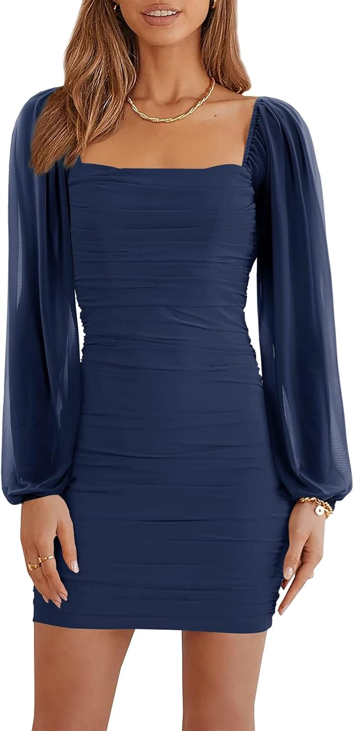 Ofenbuy Women's Mesh Long Sleeve Dress for Elegant Occasions