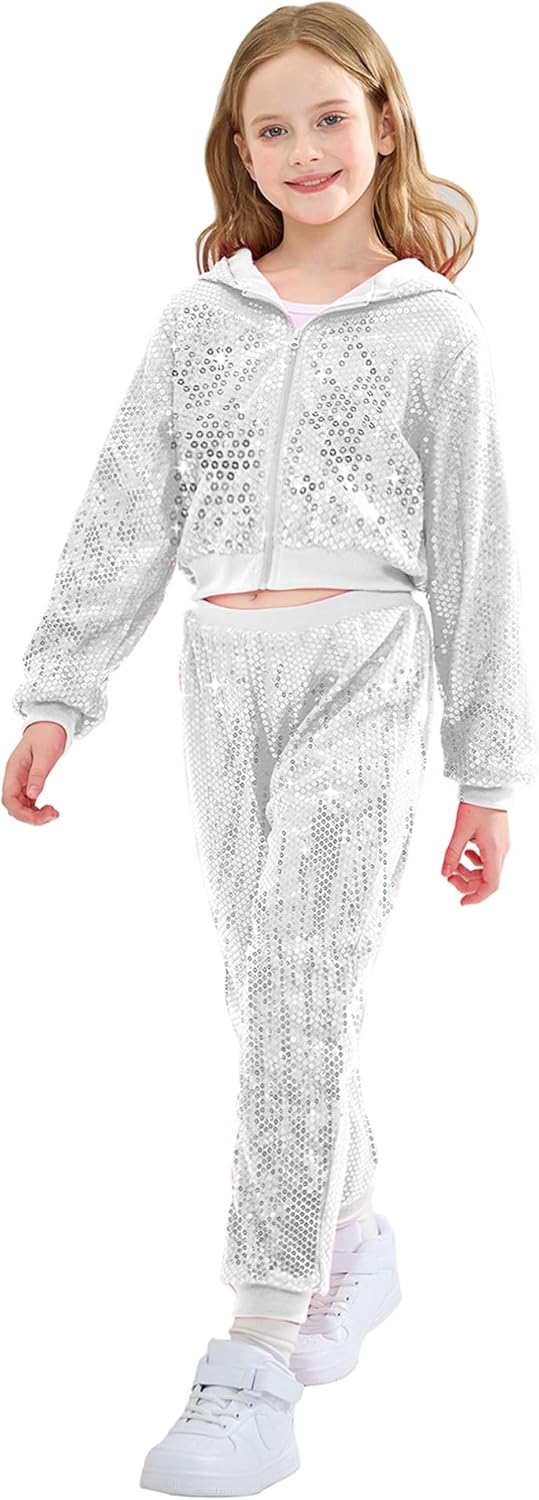 LOLANTA Girls Dance Outfits with Cropped Sequin Jacket & Pants