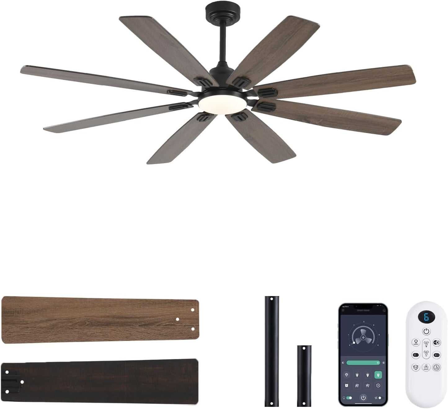 62 inch Ceiling Fan with Light and Remote Control for Large Spaces