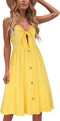 VOTEPRETTY Summer Sundress V Neck Tie Front - Flattering Midi Dress
