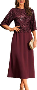 Mother of Bride Sequin Patchwork Maxi Dress - Elegant Ankle-Length