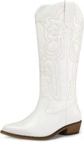 Women's Cowboy Boots Mid Calf Embroidered Pointed Toe - Silver Look