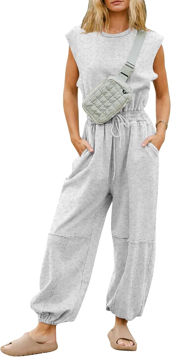 Kissonic Casual Jumpsuits for Women with Pockets and Drawstring