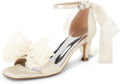 Coutgo Womens Bow Kitten Heels Sandals Square Open Toe - Elegant