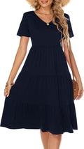 Women Casual Summer Tiered Midi Dress V-Neck - Lightweight Boho