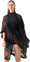 MJ SERECA Women's Burnout Velvet Kimono Long Cardigan - Elegant
