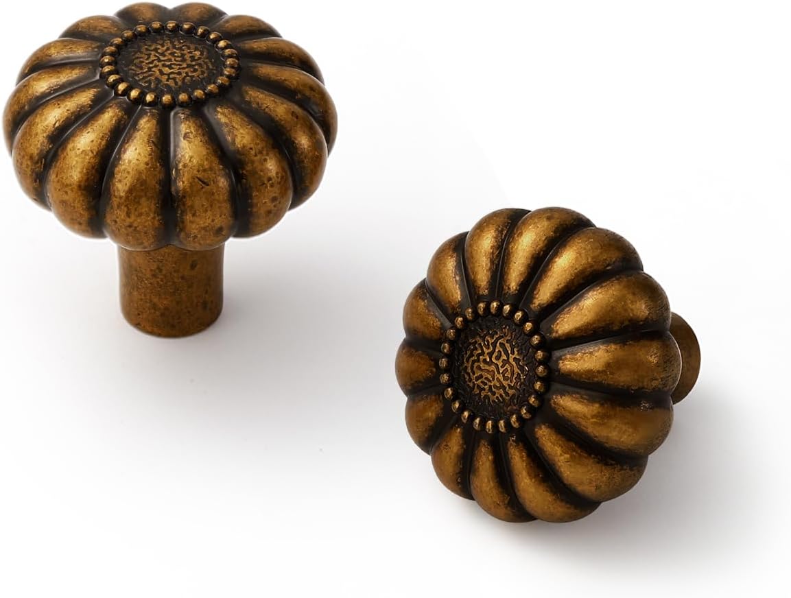 Antique Brass Cabinet Knobs 10 Pack Vintage Retro Drawer Pulls