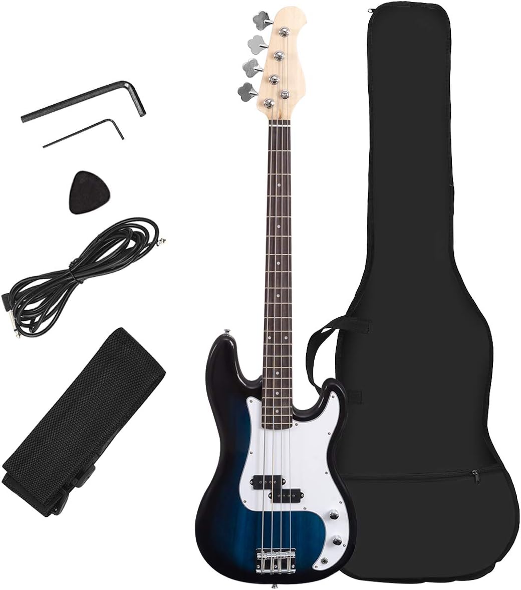 Costzon Full Size Electric Bass Guitar Kit, Ideal for Beginners, Rose Fingerboard, Two Pickups