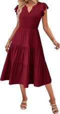 Womens Summer Casual Ruffle Sleeve V Neck Midi Dress (Style JXYJ)