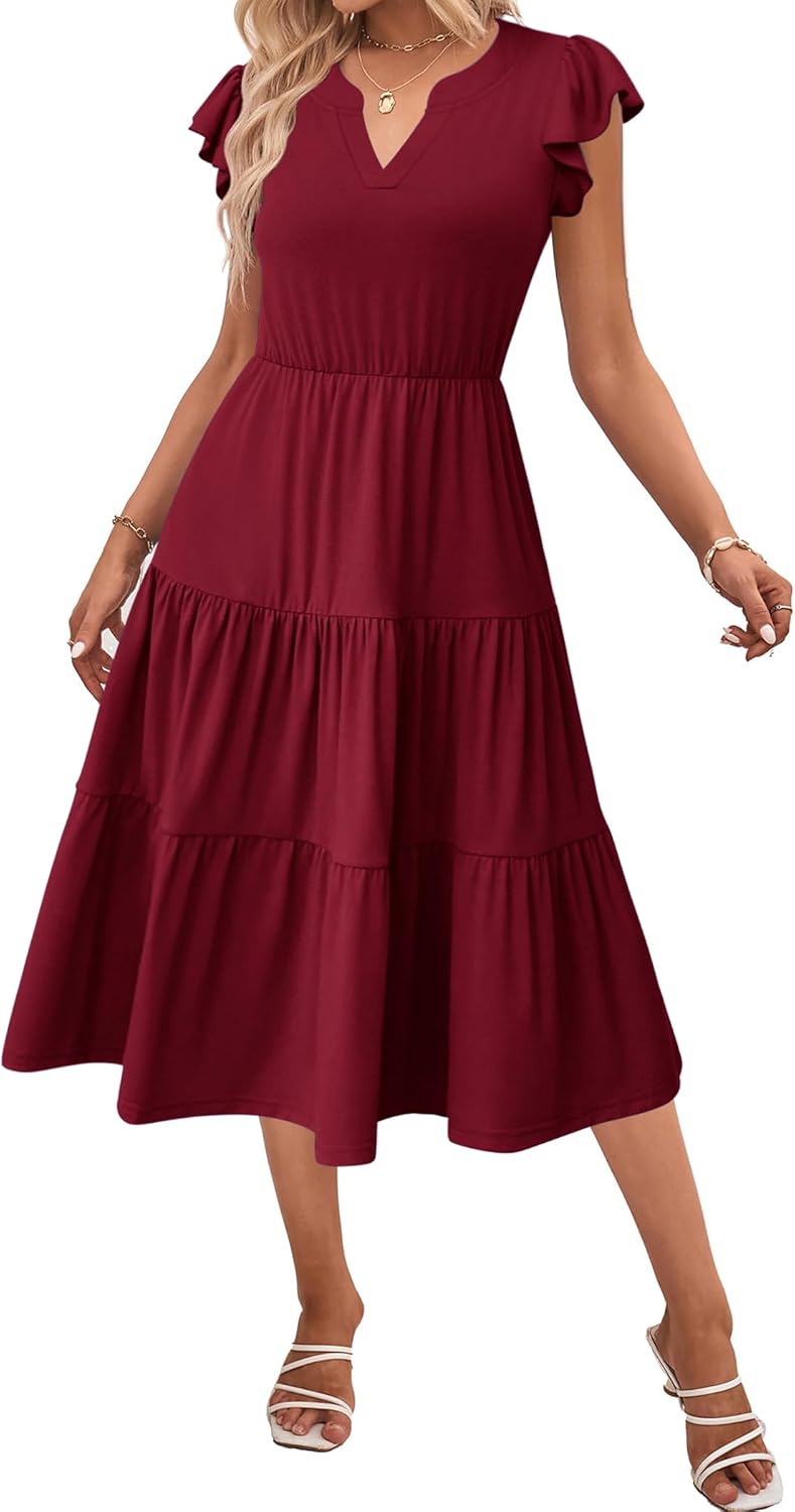 Womens Summer Casual Dresses with Ruffle Sleeves and Pockets