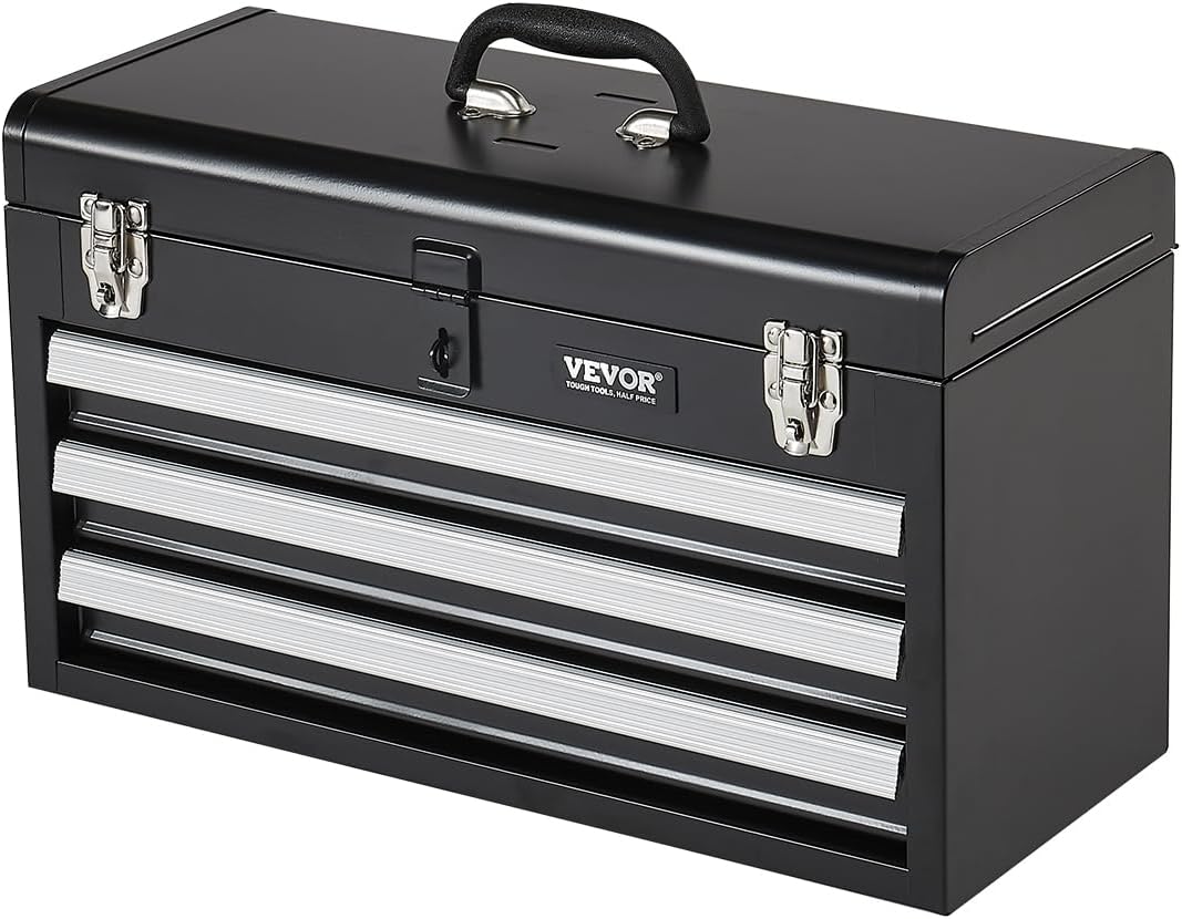 Portable Metal Tool Box with 3 Drawers for Easy Organization
