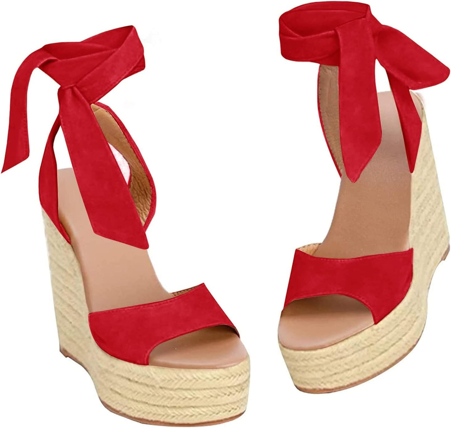 Womens Espadrilles Wedges Sandals Heels Open Toe Tie Lace Up