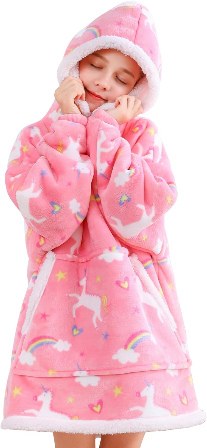 Softan Kids Sherpa Hoodie Blanket - Warm & Cozy Unicorn Gift