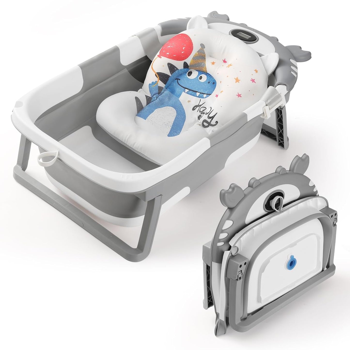 Collapsible Baby Bathtub with Thermometer for Newborns & Toddlers