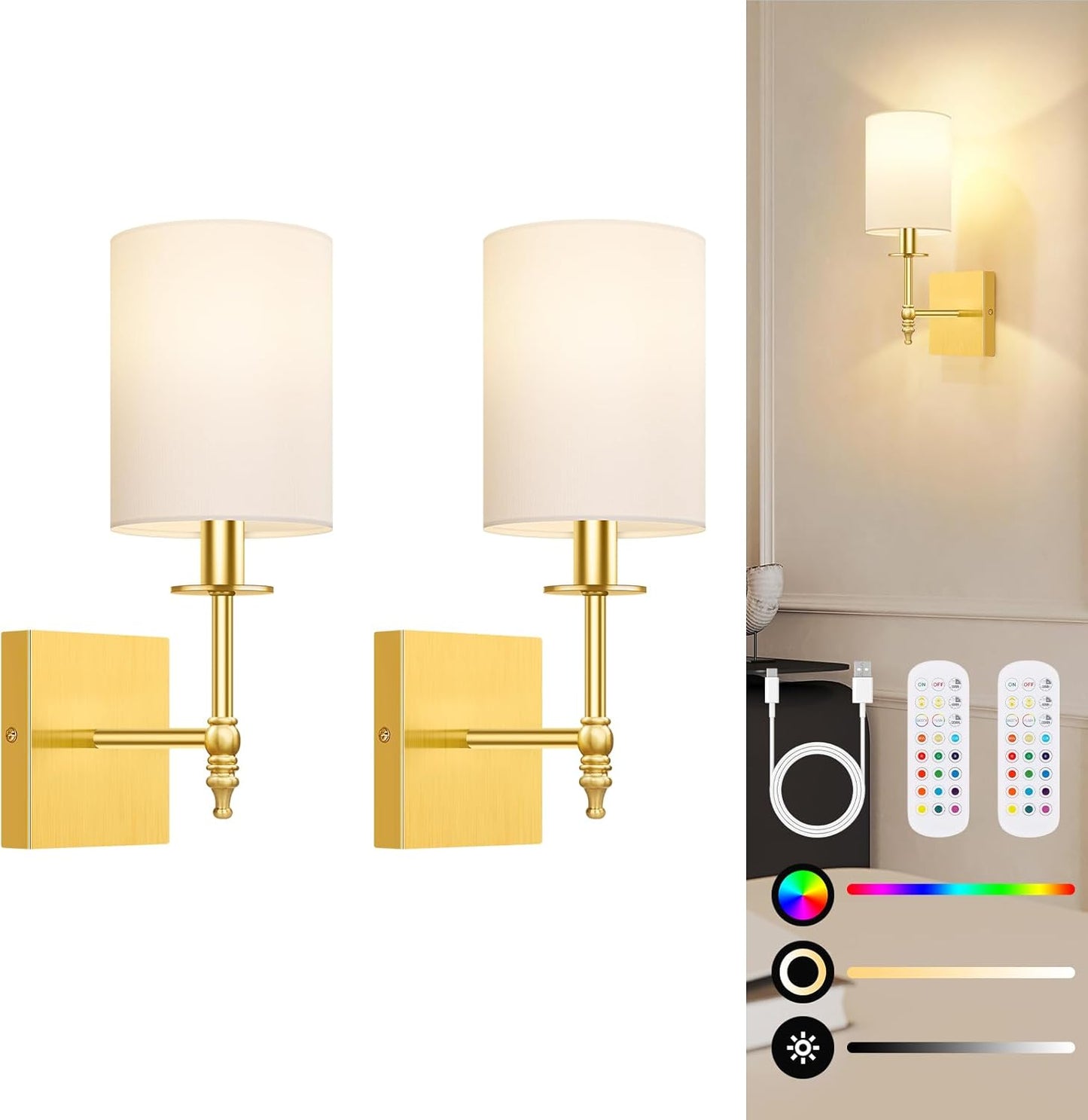 14.5 Inch Battery Operated Wall Sconces Set of 2 for Home