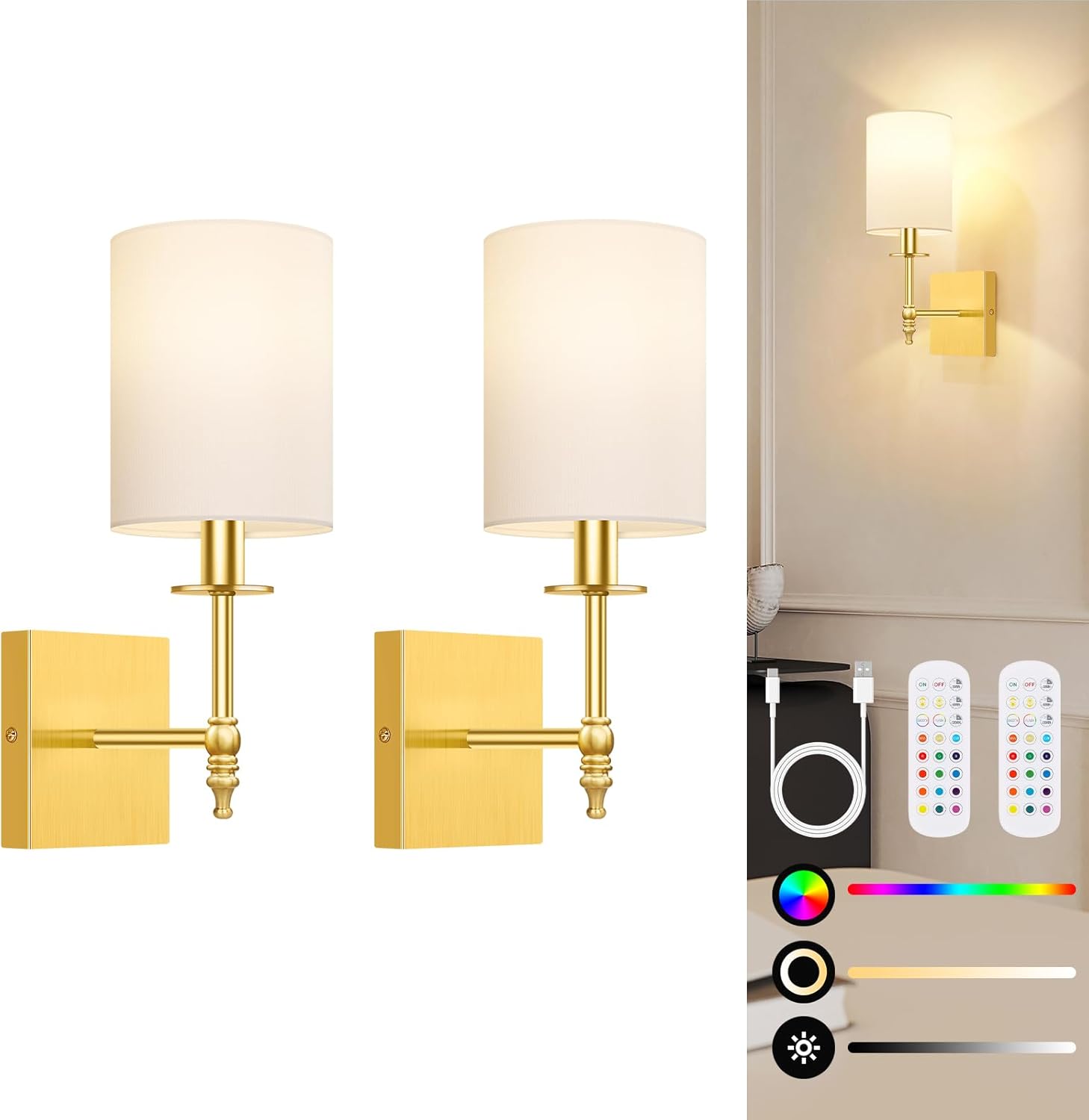 14.5 Inch Battery Operated Wall Sconces Set of 2 for Home