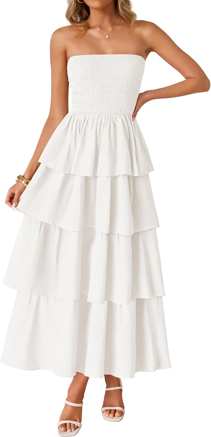 ZESICA Womens Summer Boho Strapless Maxi Dress for Every Occasion