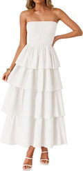 ZESICA Strapless Maxi Dress 2025 - Smocked Tiered Sundress