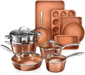 Gotham Steel Hammered 15 Pc Ceramic Cookware Set - Durable Nonstick