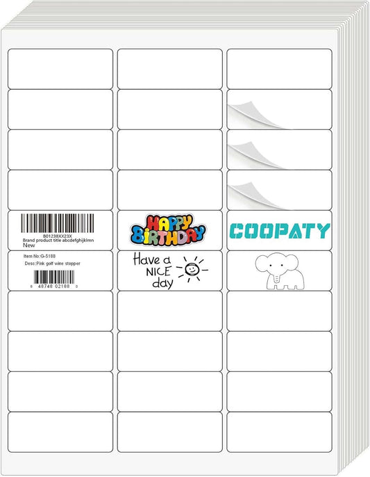 Coopaty Shipping Labels 1in x 2-5/8in for Inkjet and Laser Printers