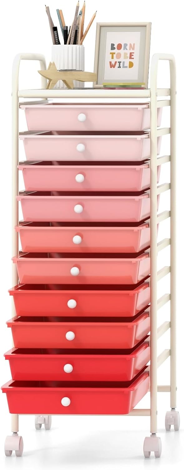GOFLAME 10-Drawer Rolling Storage Drawer Cart for Home & Office