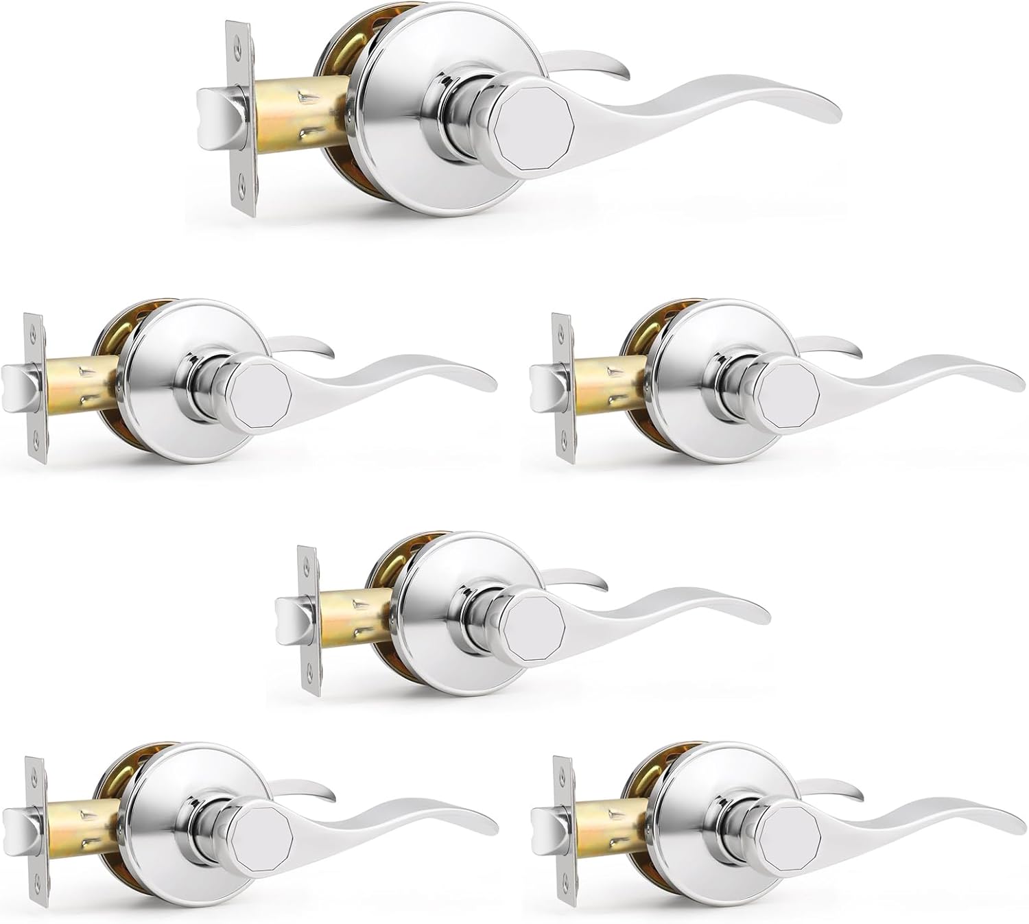 Probrico Chrome Door Handles for Interior Passage Doors - 6 Pack