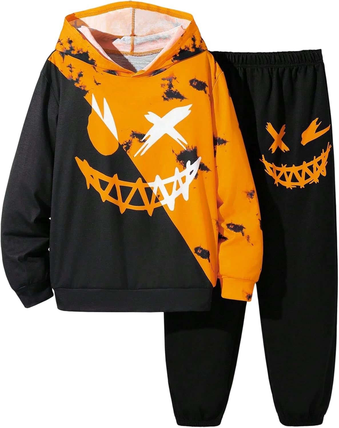 WDIRARA Boy's Colorful Graphic Print Hoodie and Sweatpants Set