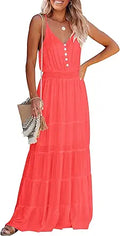 PRETTYGARDEN Women's Summer Maxi Dress Spaghetti Strap - Flowy Beach