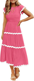 ZESICA Women's Smocked Midi Dress - Flowy Tiered Summer Style