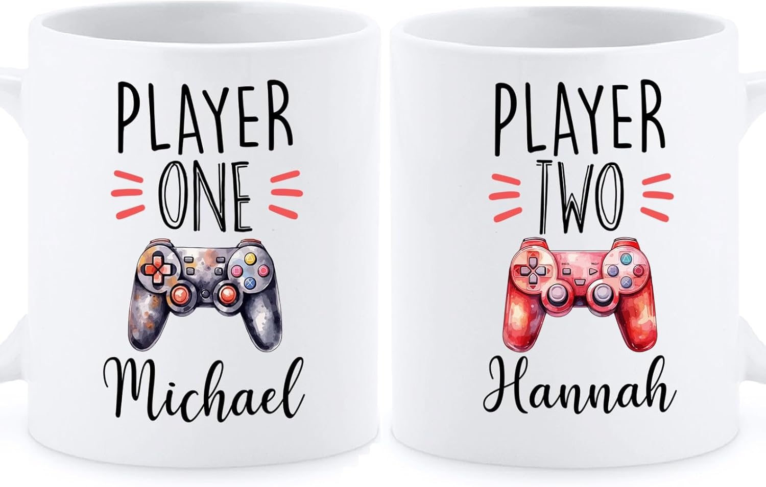 Custom Gamer Couples Mug Set - Personalized Gaming Love Gift