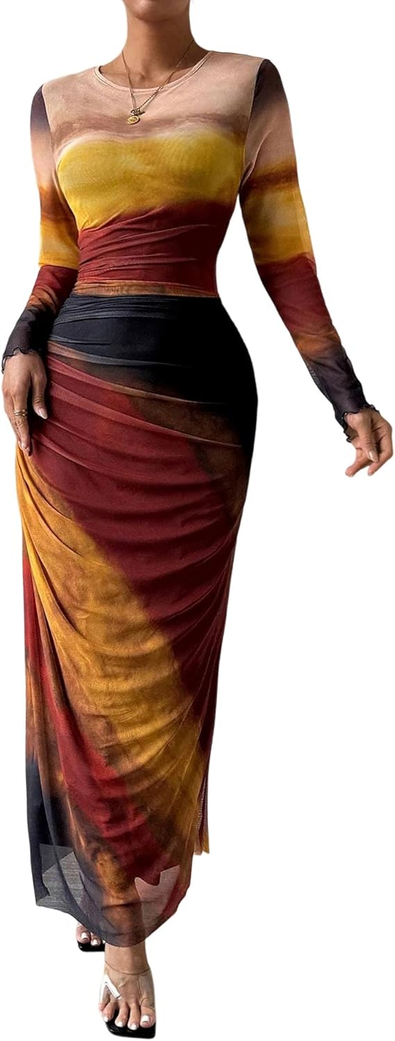 Trendy Long Sleeve Maxi Dress for Women - Bodycon Ruched Style