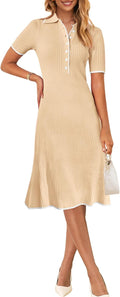 Women's V Neck Ribbed Knit Midi Dress - Stretchy Bodycon Summer Fit