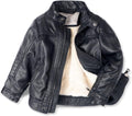 Boys Leather Jacket Faux Motorcycle Coat - Warm Fleece Lining