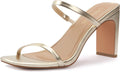 Carcuume Women's Square Toe Two Strap Block Heels - Comfortable 3in