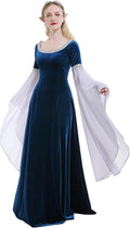 Medieval Renaissance Dress for Women - Blue Velvet with Chiffon Trim