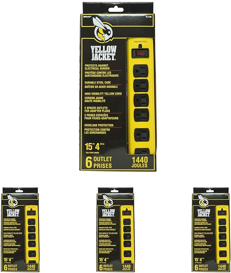 Yellow Jacket 5138 Metal Surge Protector Strip with 6 Outlets
