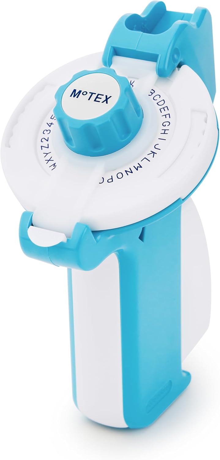 Motex E-202 Label Maker - Manual Embossing, Light Blue