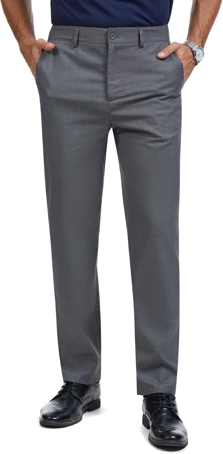 Men's Tall Classic Fit Flex Flat Front Dress Pants for Office