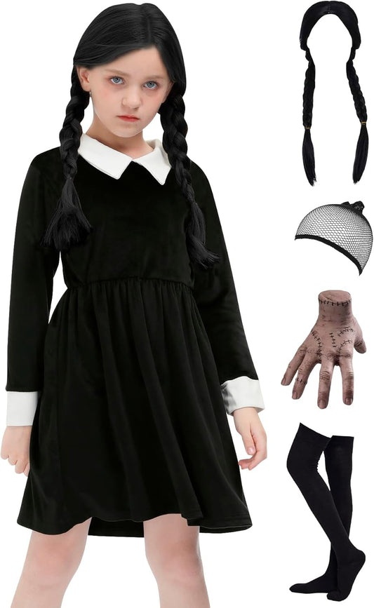 BesserBay Girls Velvet Black Dress for Halloween Parties