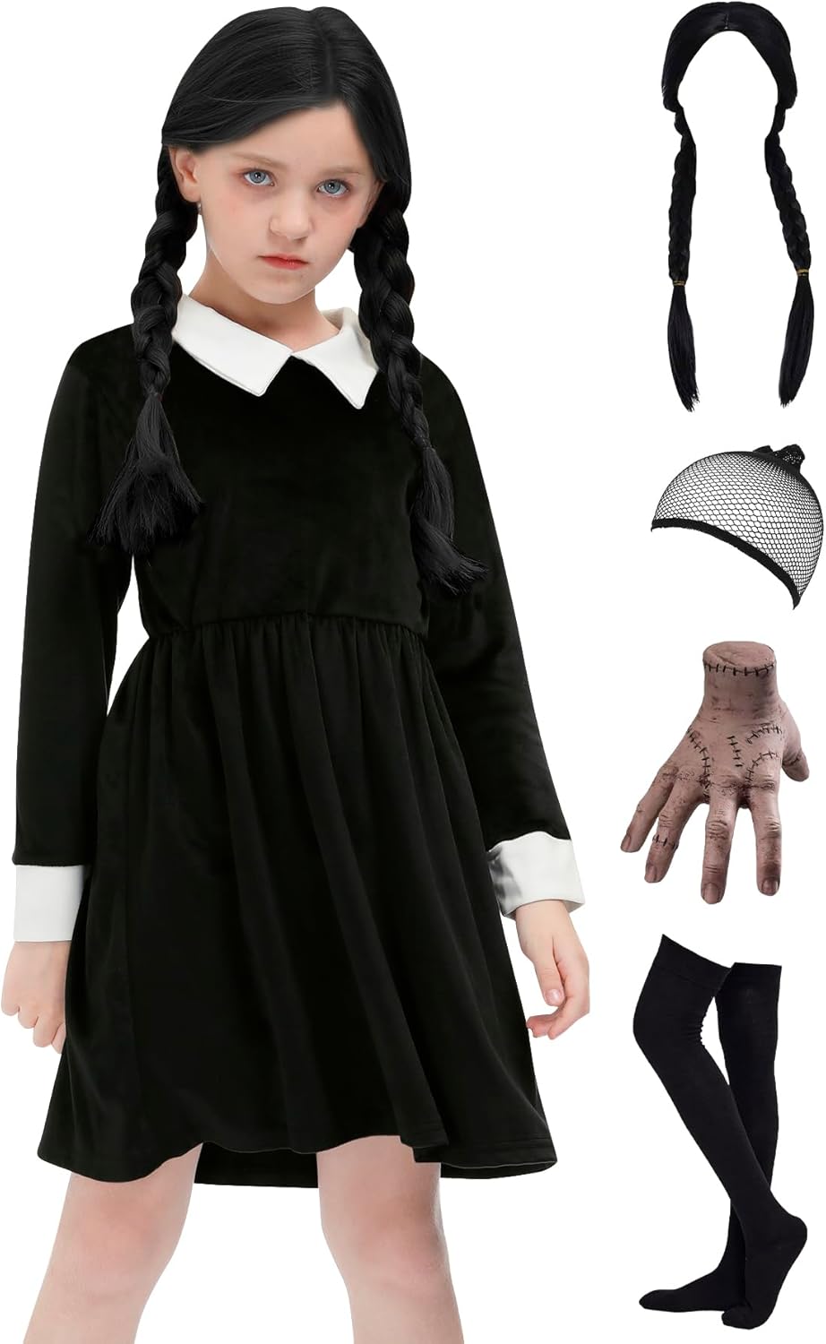 BesserBay Girls Velvet Black Dress with Peter Pan Collar for Halloween