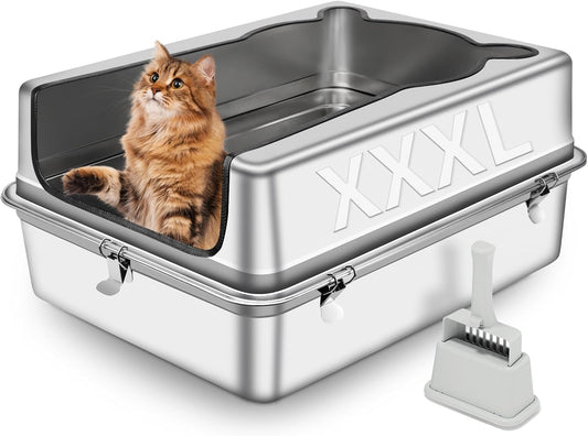 XXXL Extra Large Stainless Steel Cat Litter Box for Comfort