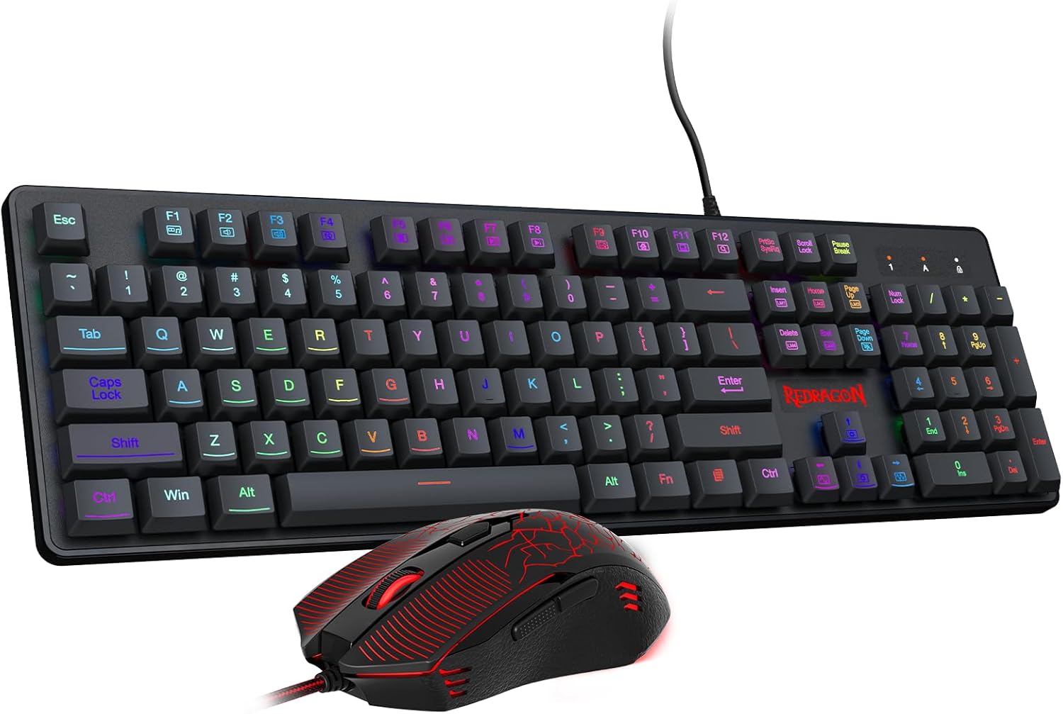 Redragon RGB Gaming Keyboard & Mouse Combo: 26-Key Anti-Ghosting, Plug & Play - S107