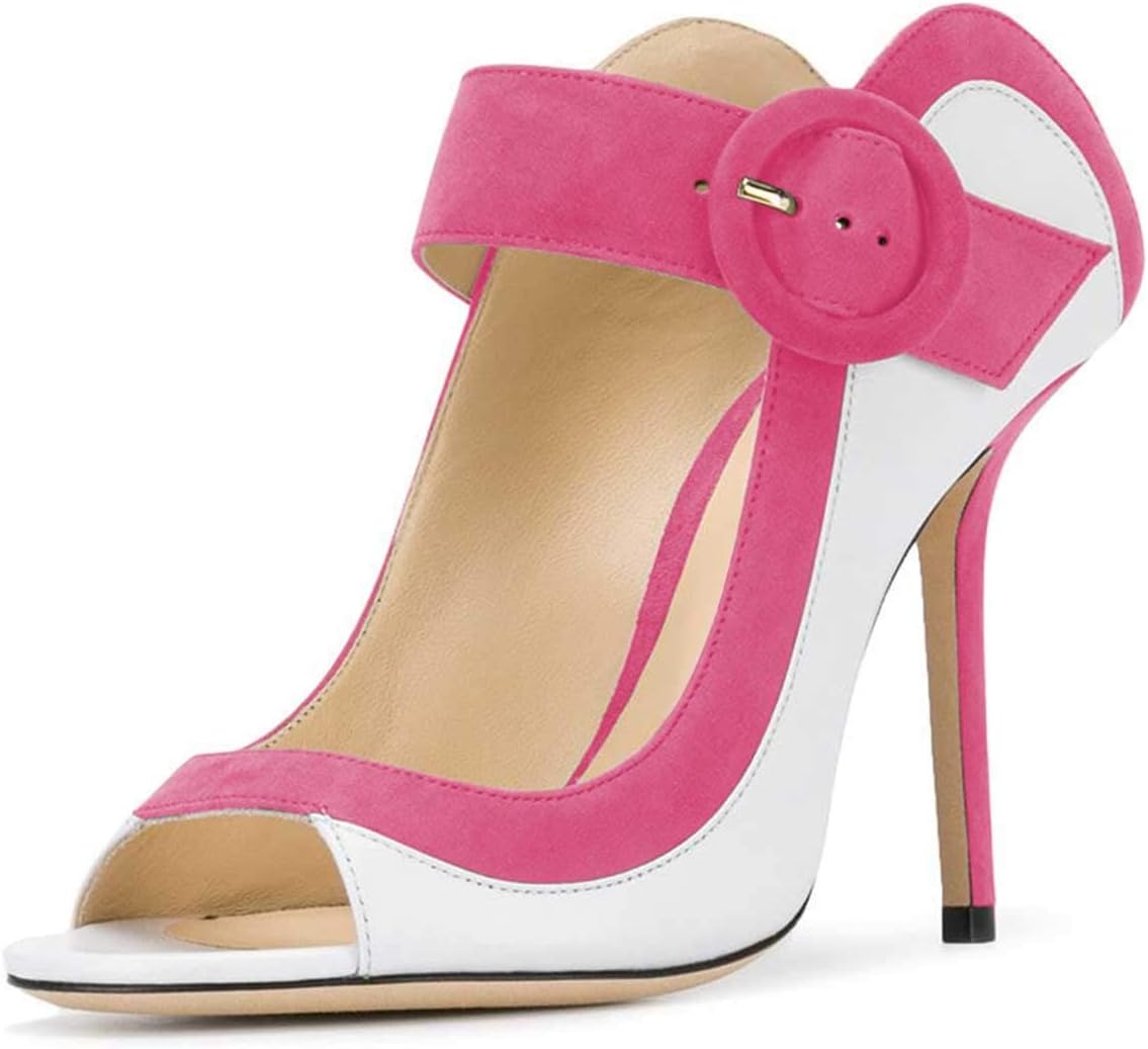 FSJ Women Multicoloured Peep Toe Thin High Heels Mules Sandals