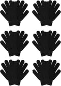 6 Pairs Winter Magic Gloves for Women Men Teens - Warm Black Knit