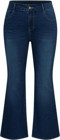 Women's Plus Wide Flared Jeans High Waisted Stretchy Bell Bottom